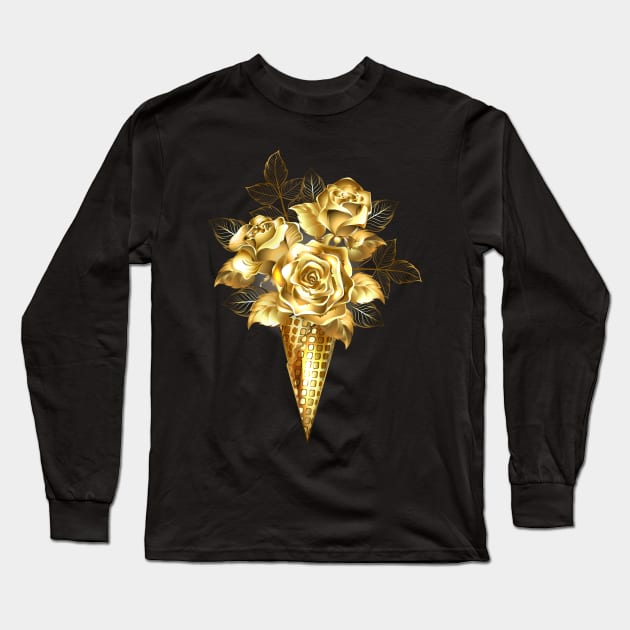 Waffle Horn with Gold Roses Long Sleeve T-Shirt by Blackmoon9